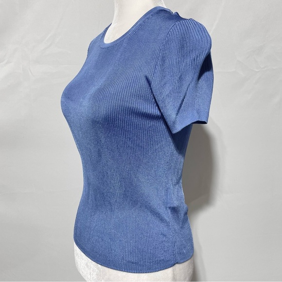 New Madewell Micro Rib Fitted Short Sleeve Sweater Tee NQ337 Celeste Blue XS - Picture 10 of 16